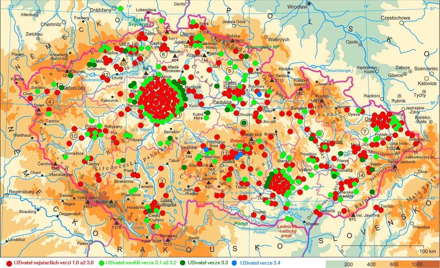 Mapa �R u�ivatel� programu Rodokmen.